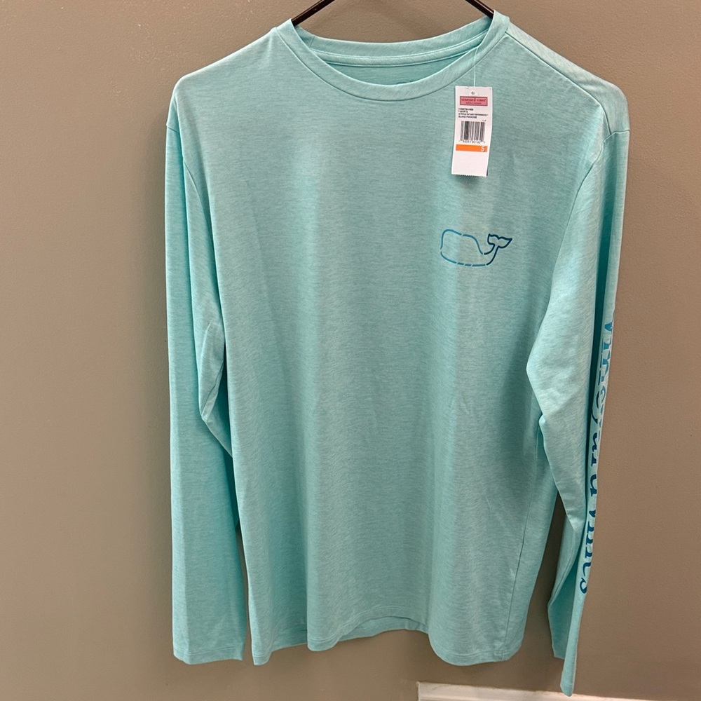 Vineyard Vines Men's Aqua Long Sleeve Performance Tee - Size Small